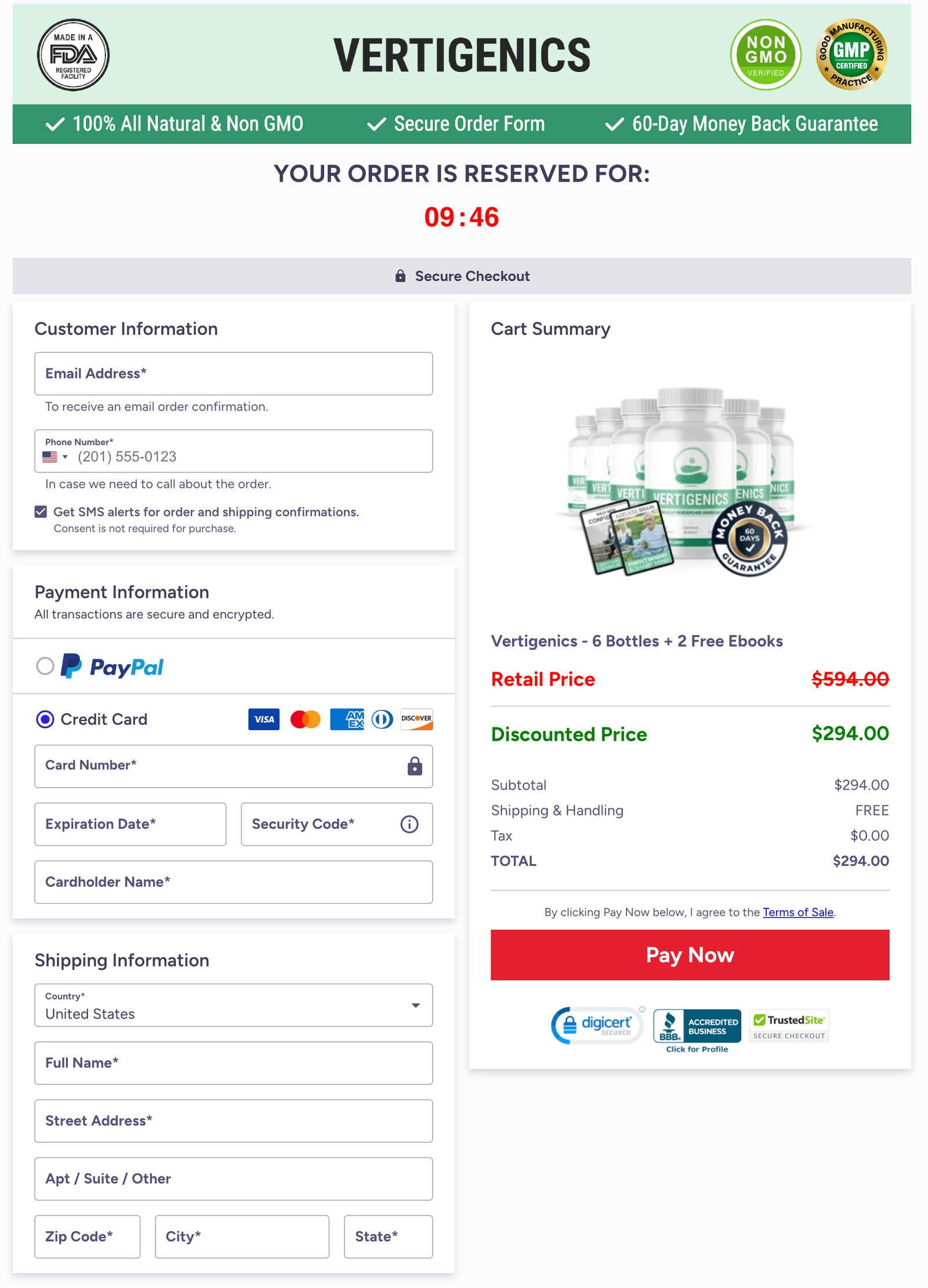 Vertigenics Official Website Secure Order Page